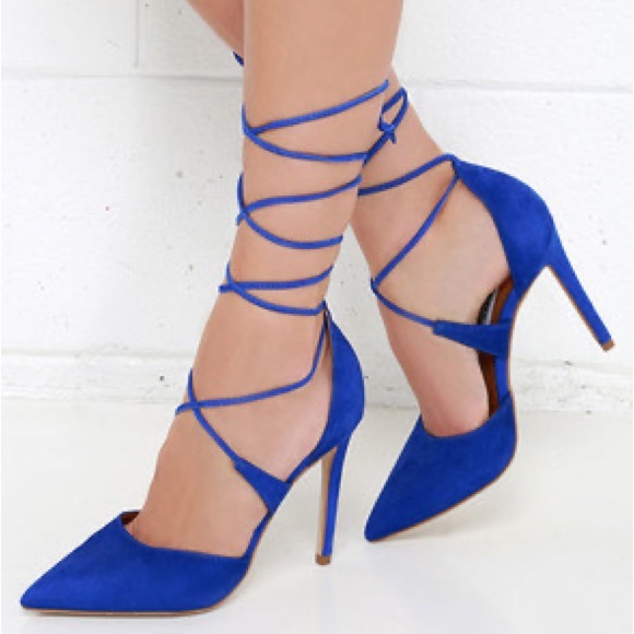 Steve Madden Shoes - Steve Madden Raela Blue Suede Pointed Lace-Up Heels